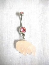Rose Quartz Healing Crystal Carved Buffalo Fetish Tatanka 14g Pink Cz Belly Ring - £6.66 GBP