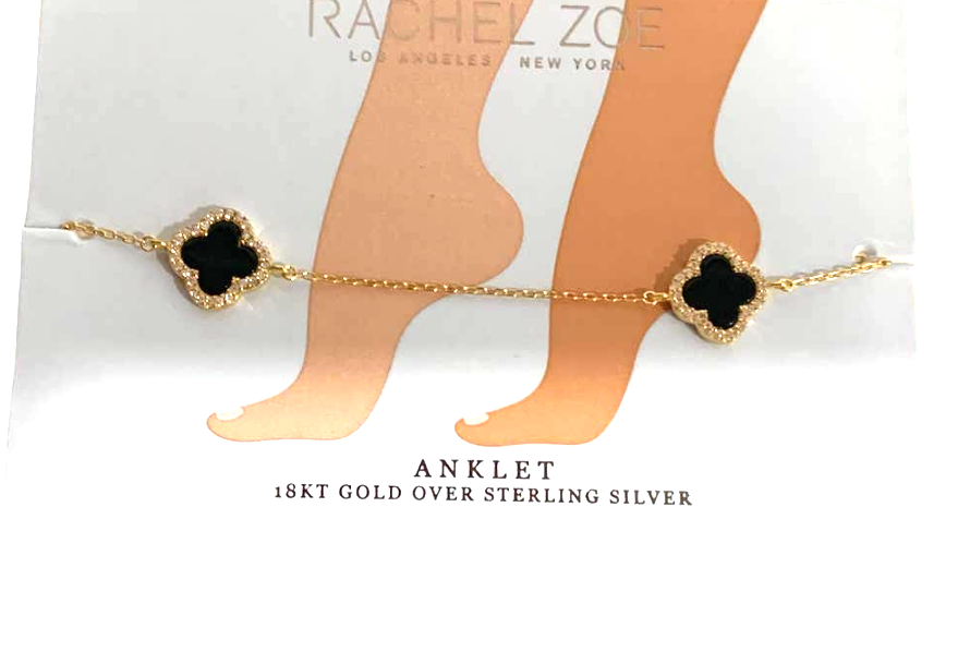 Rachel Zoe Clover Ankle Bracelet Black & Sparkle 7.5" - $38.22