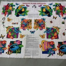 VTG Tropical Island Appliqué Panel Sewing Fabric Parrot Butterfly Cranston VIP  - £7.94 GBP