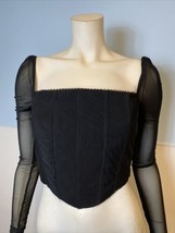 Princess Polly Black Cropped Top Square Neck Sheer Long Sleeves Size 4 - £14.40 GBP