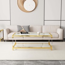 Modern Minimalist Gold Metal Frame Acrylic Leg Coffee Table - $307.99