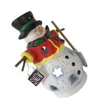 Christmas Snowman Ceramic Votive Tea Light Candle Holder Winter Holiday Gift  - £15.73 GBP