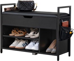 Storage Shoe Bench With Padded Seat, Lift Top Shoe Storage Bench,, Black - $129.96
