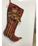 Christmas Stocking W3433A burgundy gold stripe - $41.99