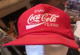 Vtg 80s 90s Coke Enjoy Coca Cola Classic Trucker Solid Red Hat Cap USA Snap Back - £11.79 GBP