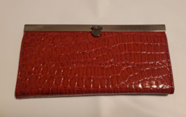 I Squared Tab Lock Long Wallet Red Alligator Print Rectangle CC Holder New - £10.65 GBP