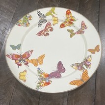 Mackenzie Childs Enamel on Metal Butterfly Garden White Charger Plate 12... - $89.09