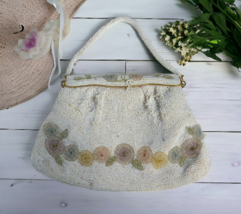 Vintage Belgium Fold Over Floral Seed Glass Beaded Hand Clutch Purse 9.5... - £36.56 GBP