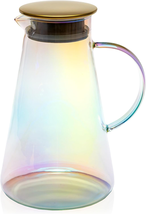 Iridescent Glass Pitcher with Gold Lid, Rainbow Finish on Temperature Safe Glass - £33.50 GBP