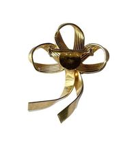 Large Vintage Gold Tone Ribbon Bow Unsigned Pin Brooch Estate Free Shipping image 5