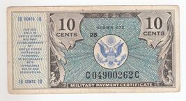 USA, MPC Series 472, 10 Cents, Military Payment Certificate, PM16, XF, Rare - $21.68