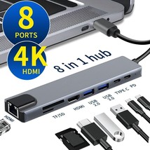 Usb C Hub 8 In 1 Type C 3.1 To 4K Hdmi Adapter With RJ45 SD/TF Card Reader Pd Fa - £15.14 GBP