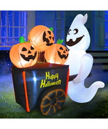 6 FT Halloween Inflatable Ghost Pushing Pumpkin Cart Decorations with Bu... - $61.59