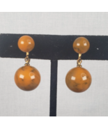 Vintage 1930&#39;s Round Marble Butterscotch Bakelite Beaded Dangle Screw Ba... - $81.07 CAD