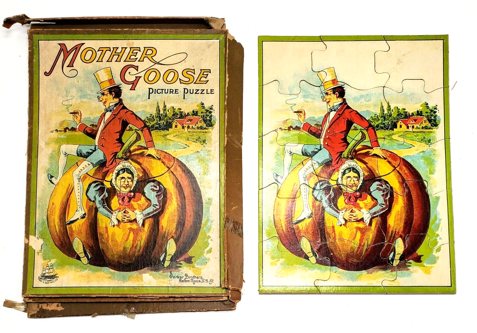 Antique 1890's Mother Goose Picture Puzzle Parker Brothers Salem Mass In Box - $49.95