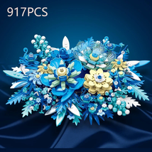 Creative Flower Bouquet Building Blocks Fantasy Blue Flowers Model 917PCS - £30.80 GBP