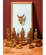 14 Piece Vintage Olive Wood Nativity Figures Hand Carved Lightly Hand Pa... - £93.86 GBP