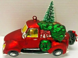 Polish European Glass RED PICK UP TRUCK With Christmas Tree 7&quot; Ornament - $19.80