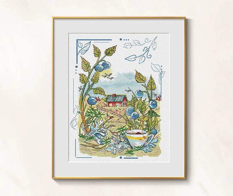 Blueberry cross stitch summer mood pattern pdf - Cottagecore embroidery ... - $9.69