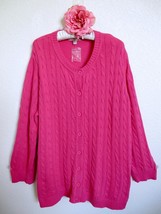 Woman Within 100% Cotton Cable Knit Cardigan Sweater 26 / 28  2X Hot Pink 4X - £21.57 GBP