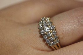 Fine 18K Yellow Gold Waterfall Cluster Diamond Cocktail Ring Size 5.75 - £728.01 GBP