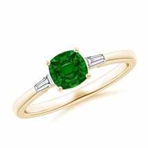 Authenticity Guarantee 
ANGARA Cushion Emerald Ring with Bar-Set Tapered Bagu... - £1,822.67 GBP