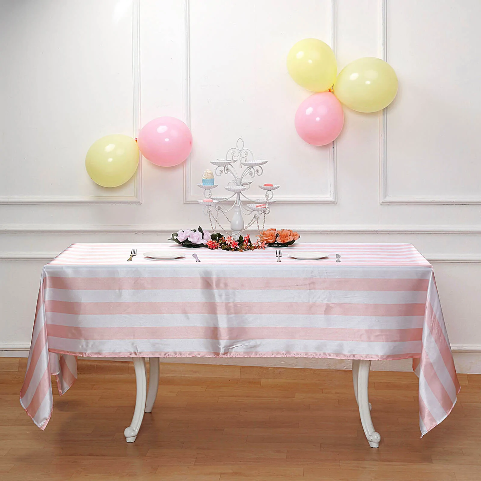 Blush - 60&quot;x102&quot; Rectangle Tablecloth Stripe Satin Seamless For Weddings - £23.78 GBP