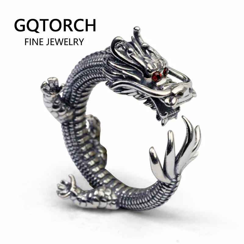 Real Solid 925 Silver Dragon Rings Vintage Men's Open Size Adjustable Thai Silve - £40.72 GBP