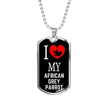 African Grey Parrot Necklace Stainless Steel or 18k Gold Dog Tag 24&quot; Chain - £37.71 GBP+