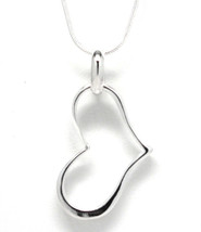 Rhodium Plated Open Heart Pendant Charm Necklace 18&quot; Snake Chain - £10.90 GBP