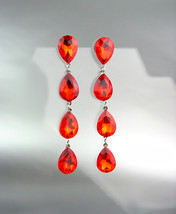 GLITZY Crimson Red Czech Crystals Chandelier Pageant Prom Bridal Earrings 4320L  - £21.70 GBP