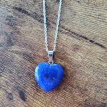 Blue Stone Heart Necklace, Polished Crystal Pendant, 24" chain image 2