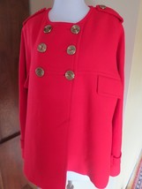 Red Wool Crepe Ellen Tracy Double Breasted Military Cropped Swing Jacket Sz M 10 - £19.73 GBP