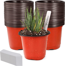 Small Plastic Plant Nursery Pot/Pots 4&quot; (100Pcs Pots and 100Pcs Plant Labels) Se - £15.24 GBP