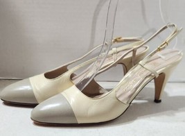 Italian Bruno Magli Ivory Gray Leather Pointed Slingback Pumps Heel Size... - £23.41 GBP