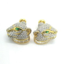 0.90Ct MultiShape Simulated Diamond &amp; Emerald Panther Stud Earrings in Silver - £175.45 GBP