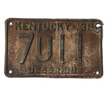 Vintage 1938 Kentucky Jessamine County KY License Plate 7U11 6&quot; x 9.5&quot; - $47.50