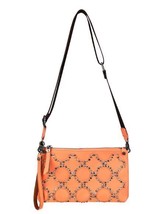 Montana West Crossbody Clutch Orange Sherbert Genuine Leather Crystals &amp;... - $27.71