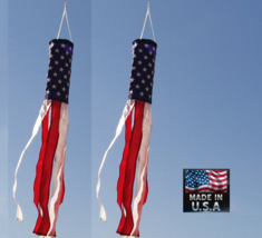 2-USA MADE 5 ft (60in) x 6 in Patriotic America Flag Windsock 6-Stripe W... - $17.99