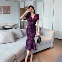 Fashion  Dress Women Elegant Butto Designer V-neck Short Sleeves Summer Clothes  - £94.15 GBP