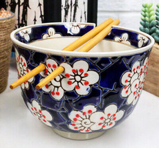 Mosaic Style Cherry Blossoms Ramen Noodles Soup Rice Bowl With Chopsticks Set - £16.73 GBP