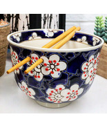 Mosaic Style Cherry Blossoms Ramen Noodles Soup Rice Bowl With Chopstick... - £16.63 GBP