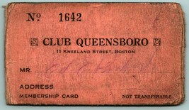 1930s Membership Card Club Queensboro Boston Massachusetts MA 11 Kneeland St G1 - £12.47 GBP