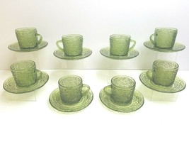 8 Anchor Hocking Avocado Green Soreno VTG Coffee Tea Cup Saucer MCM Deco... - £36.49 GBP