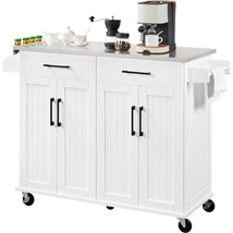 White Kitchen Cart Island with Stainless Steel Top 2 Drawers and Cabinet - $7,778.53 MXN