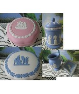 WEDGWOOD BLUE PINK JASPERWARE TRINKET BOX VASE SACRIFICIAL SUN GOD PATTE... - £57.66 GBP