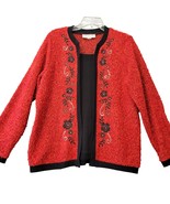 C.D. Sport Long Sleeve Embroidered Sweater Women&#39;s Large Red Black Trim ... - $4.50