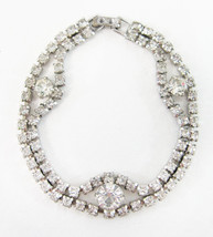 Pretty Vintage Double Strand Art Deco Rhinestone Tennis Bracelet - £19.70 GBP