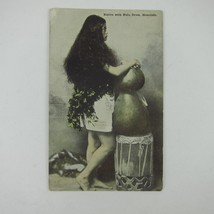 Postcard Honolulu Hawaii Native Girl Long Hair &amp; Hula Drum Antique Unposted - £7.98 GBP