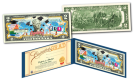 Happy Graduation Genuine Legal Tender Us $2 Bill With Diploma Style Fillable Coa - £11.04 GBP